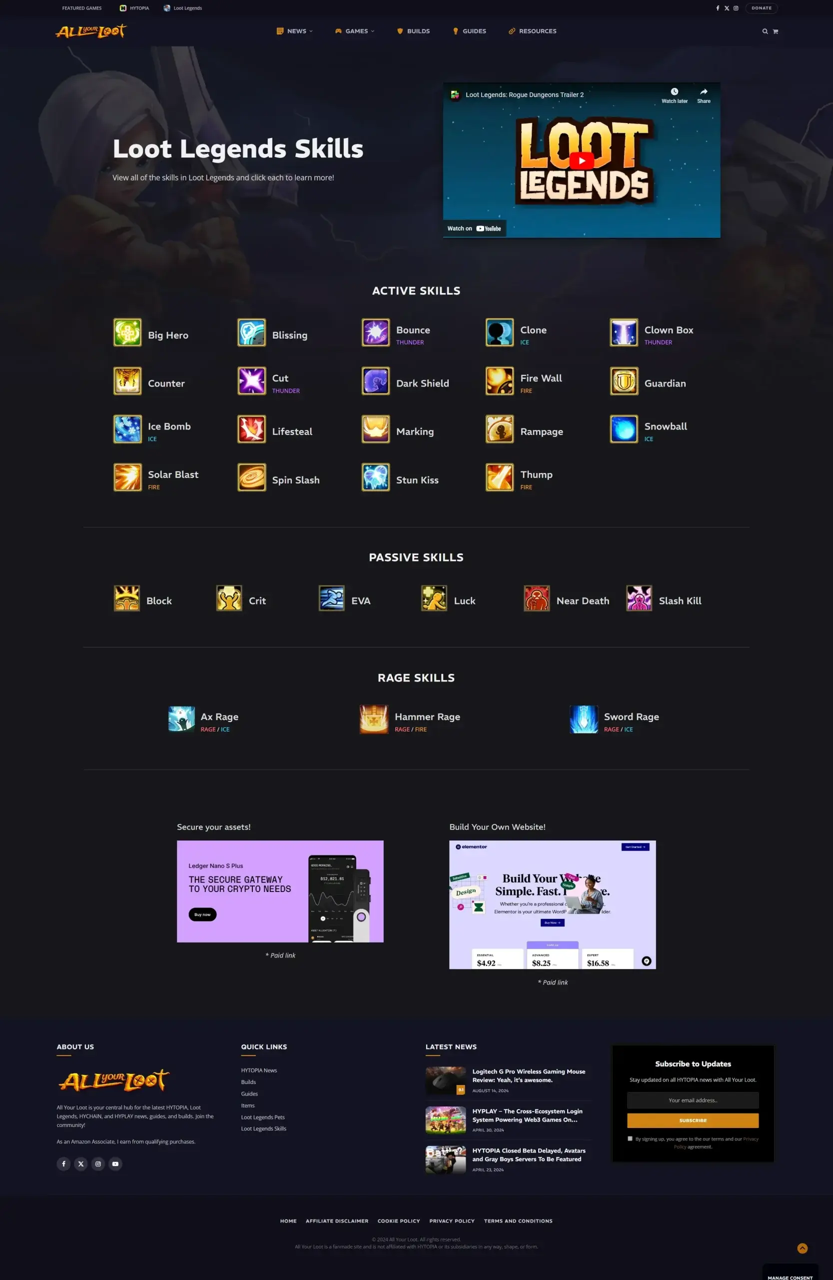 Loot Legends skills page design