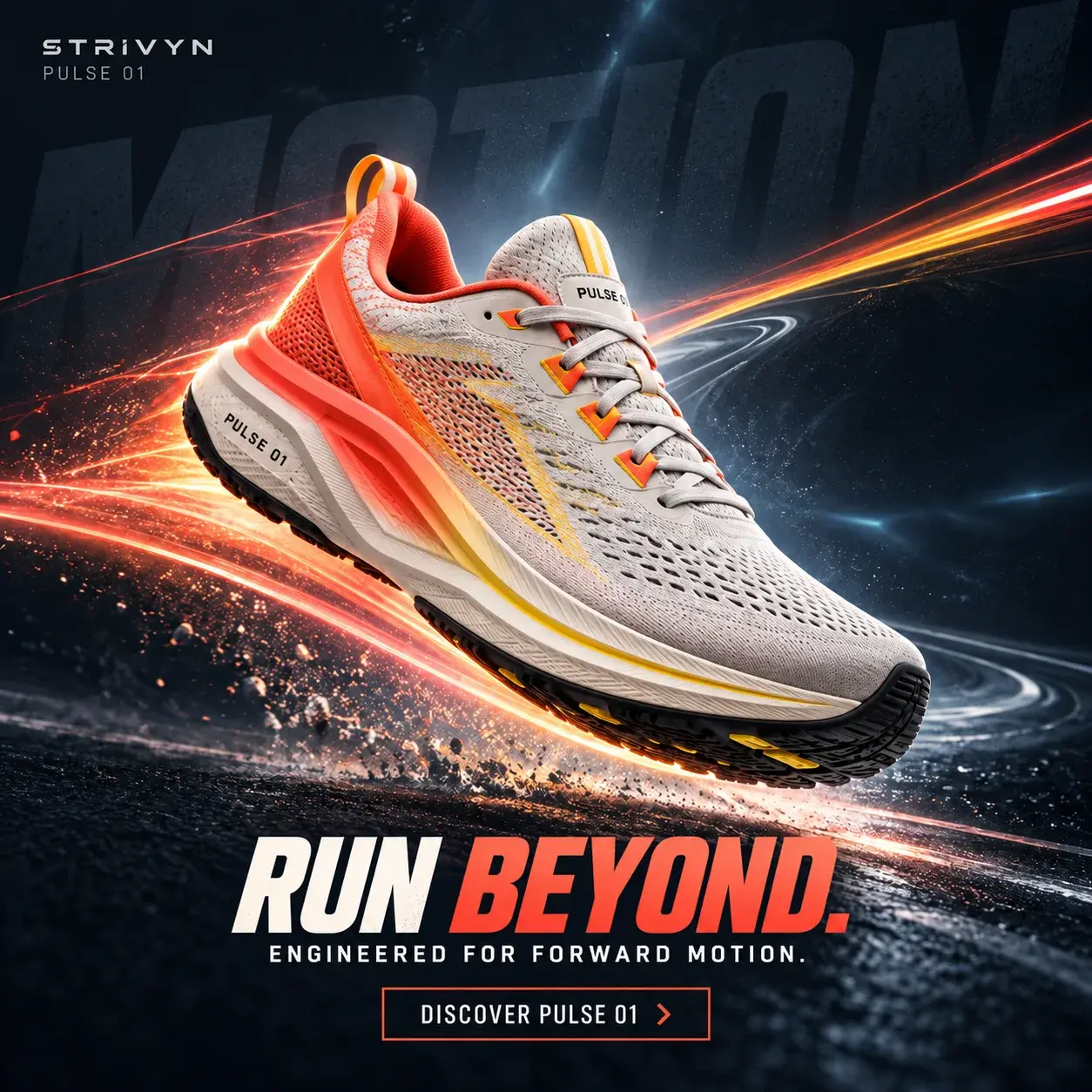 Strivyn Pulse 01 running shoe advertisement